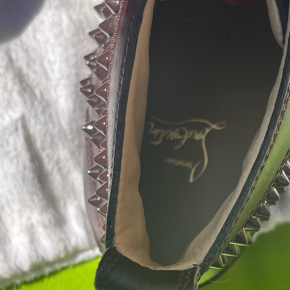 Christian Louboutin Men’s Leather Burgundy Louis Spikes Flat Sneakers 42IT - Picture 4 of 8